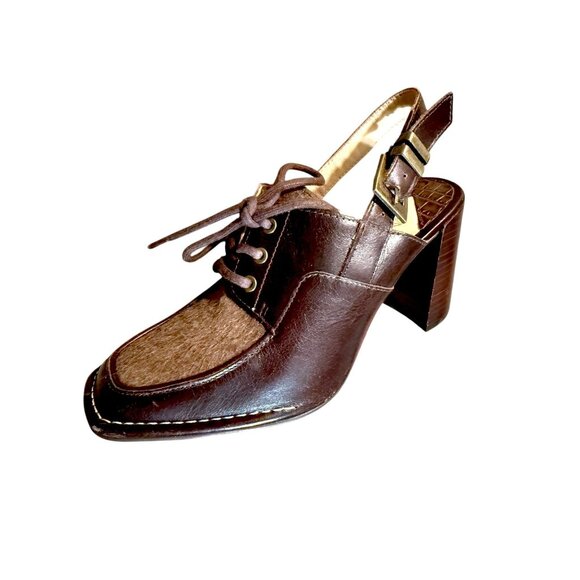 Antonio Melani Rae Brown Leather Slingback Block Heel Lace-Up Women 6.5 NWOB - Picture 1 of 8